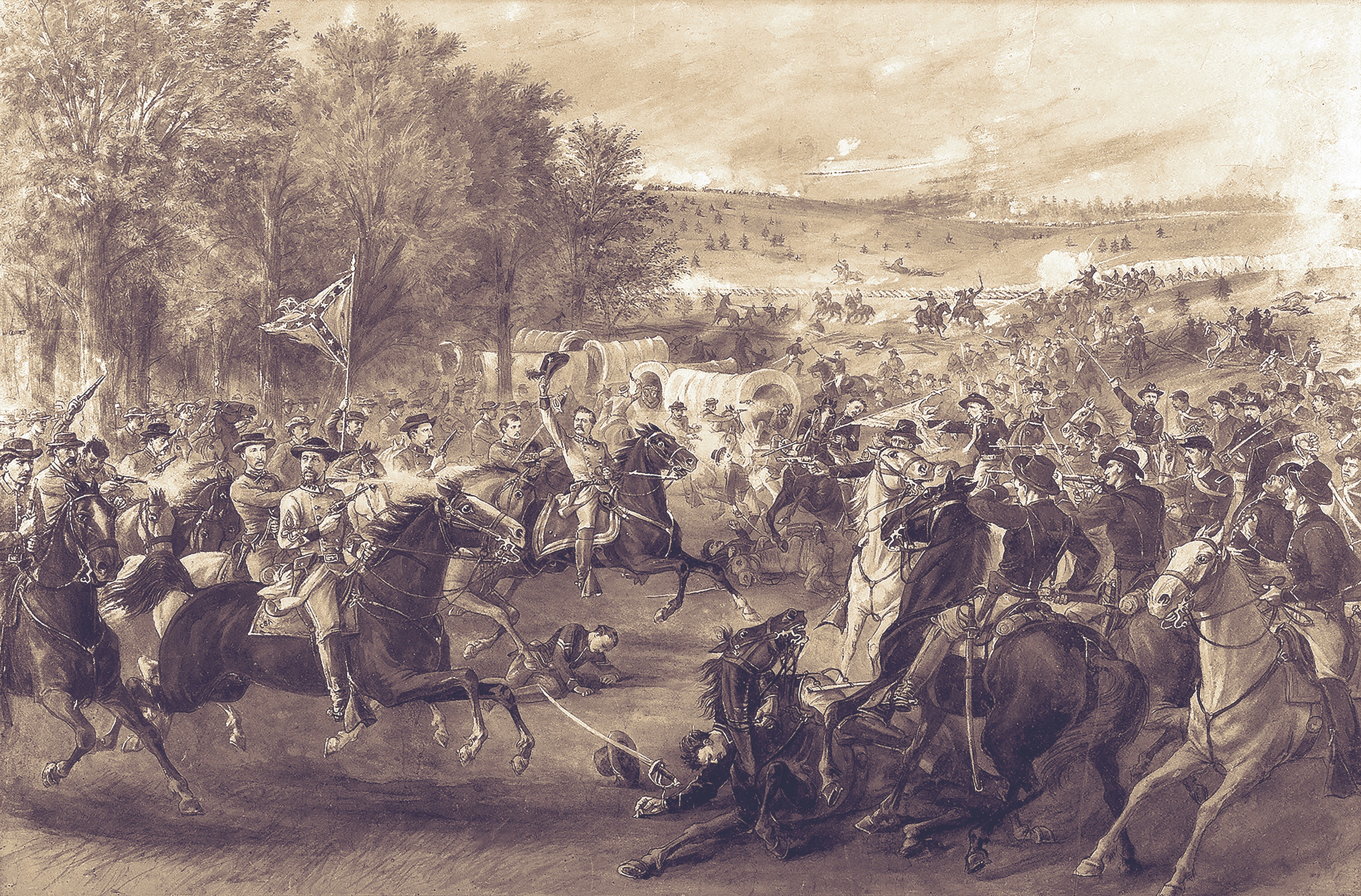Thomas L. Rosser and his famous “Laurel Brigade” attack Union forces under George Armstrong Custer on June 11. The two brigadier generals had been friends at West Point. (Case Antiques)