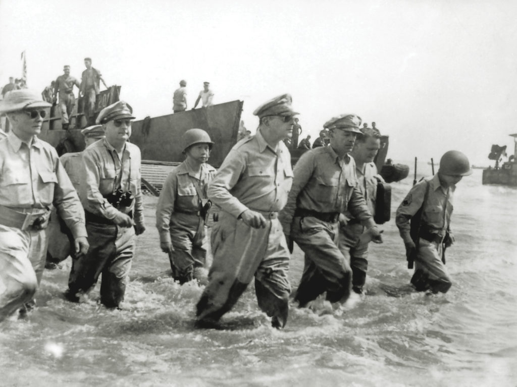  On October 20, 1944, MacArthur famously returned to the Philippines to retake the islands from the Japanese. (Universal History Archive/Universal Images Group via Getty Images) 