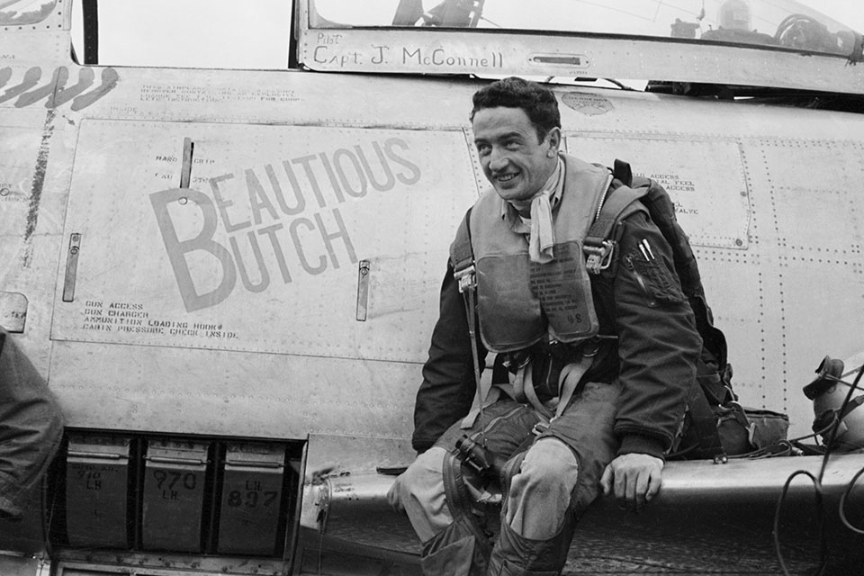 The 26th American to become an ace over Korea, Joseph C. McConnell Jr. made up for lost time, ending the war with 16 victories and bragging rights. (Bettmann/Getty Images)