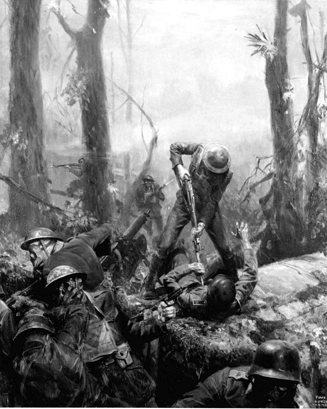 A painting by Sgt. Tom Lovell of the Second Division Marines at Belleau Wood. (USMC Archives)