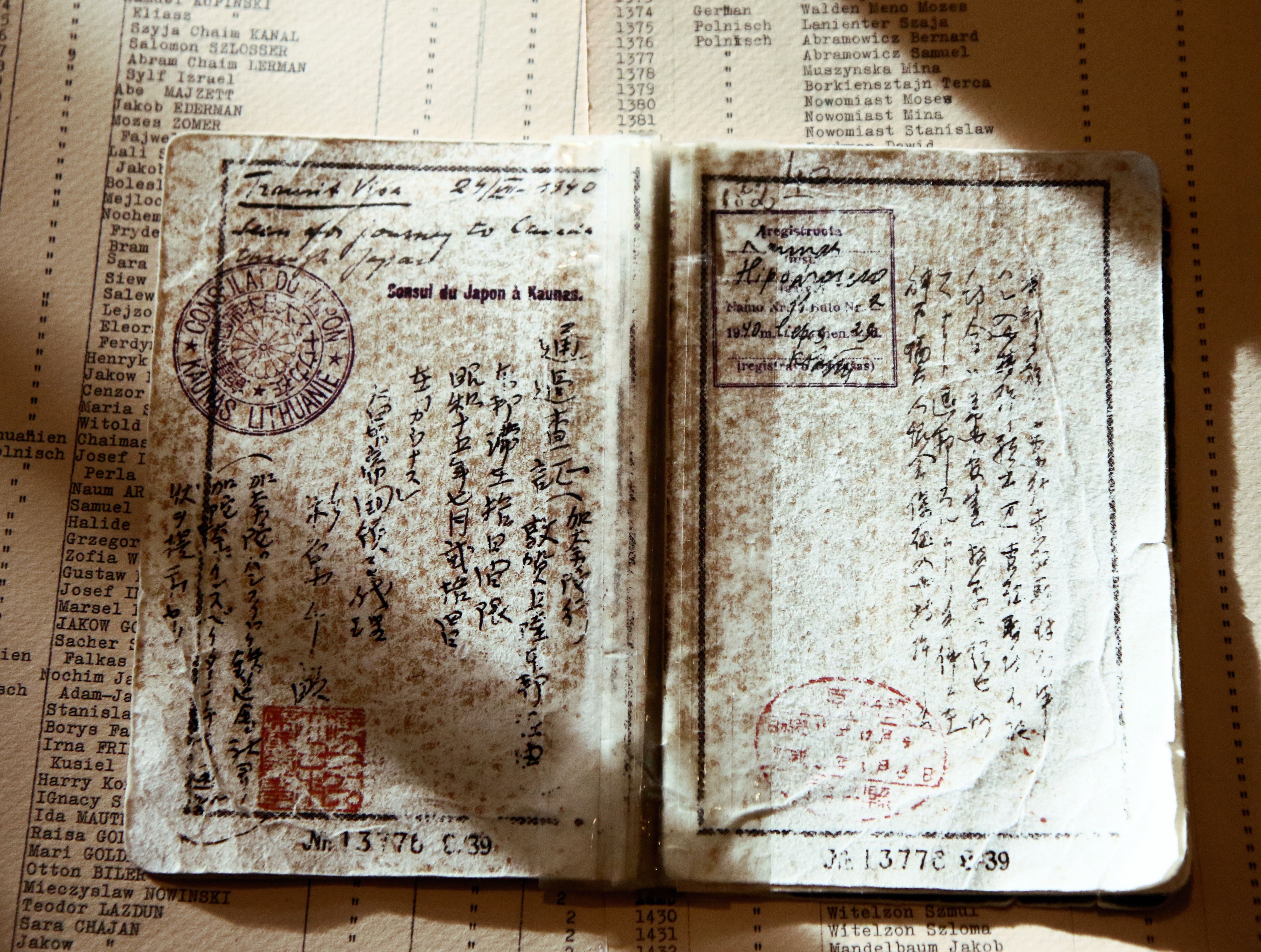 A visa document issued by Sugihara. (Petras Malukas/AFP/Getty Images)