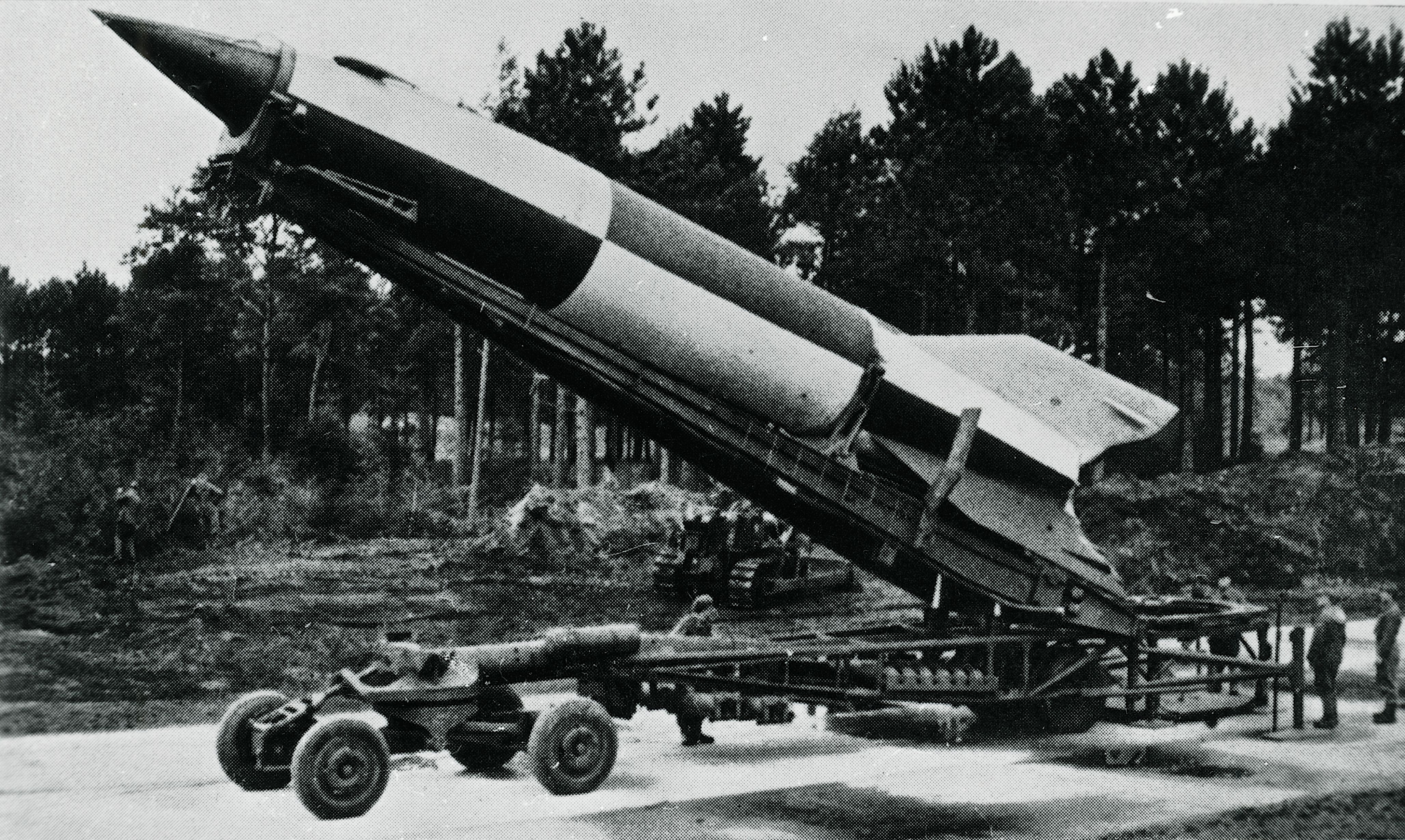 A V-2 rocket captured by the Allies, c. 1945. The site at Peenemünde where Devyatayev was forced to work was used for the testing and development of V-2 rockets. / Museum of Danish Resistance Archive