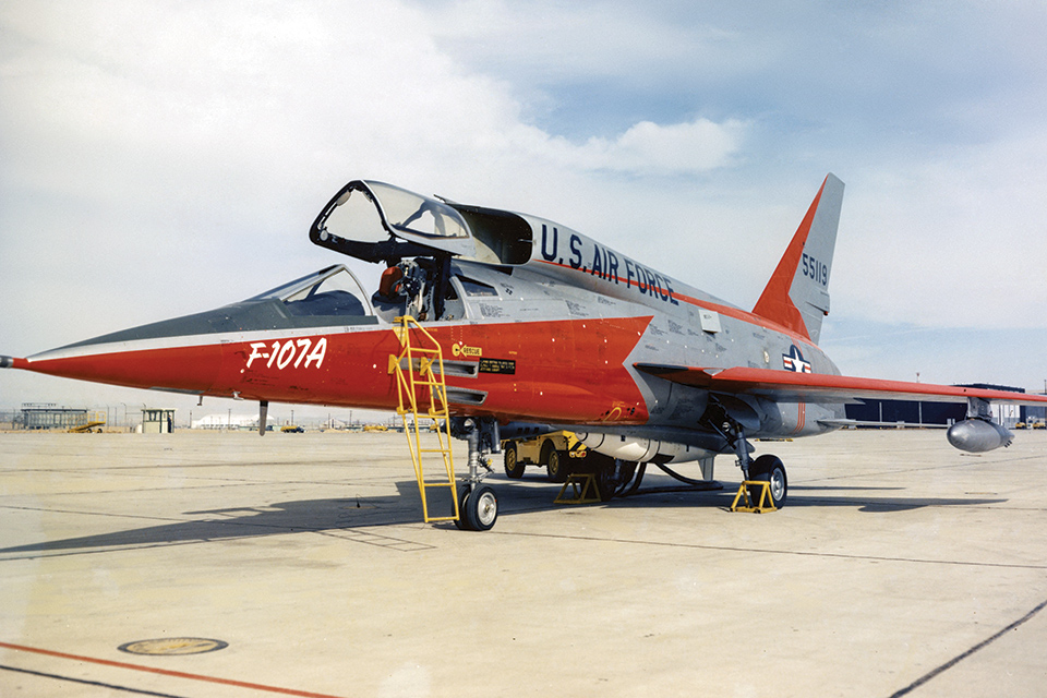 An F-107A displays its unusual vertically opening canopy. (Courtesy of Erik Simonsen)