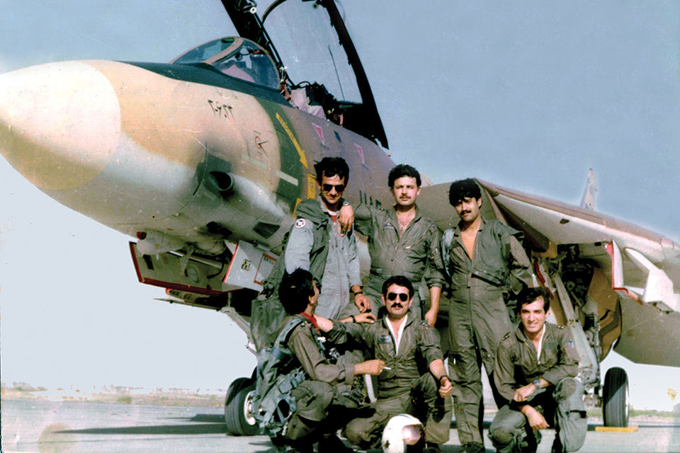 Six Iranian pilots credited with at least 31 victories during the Iran-Iraq War pose with an F-14. (HistoryNet Archives)