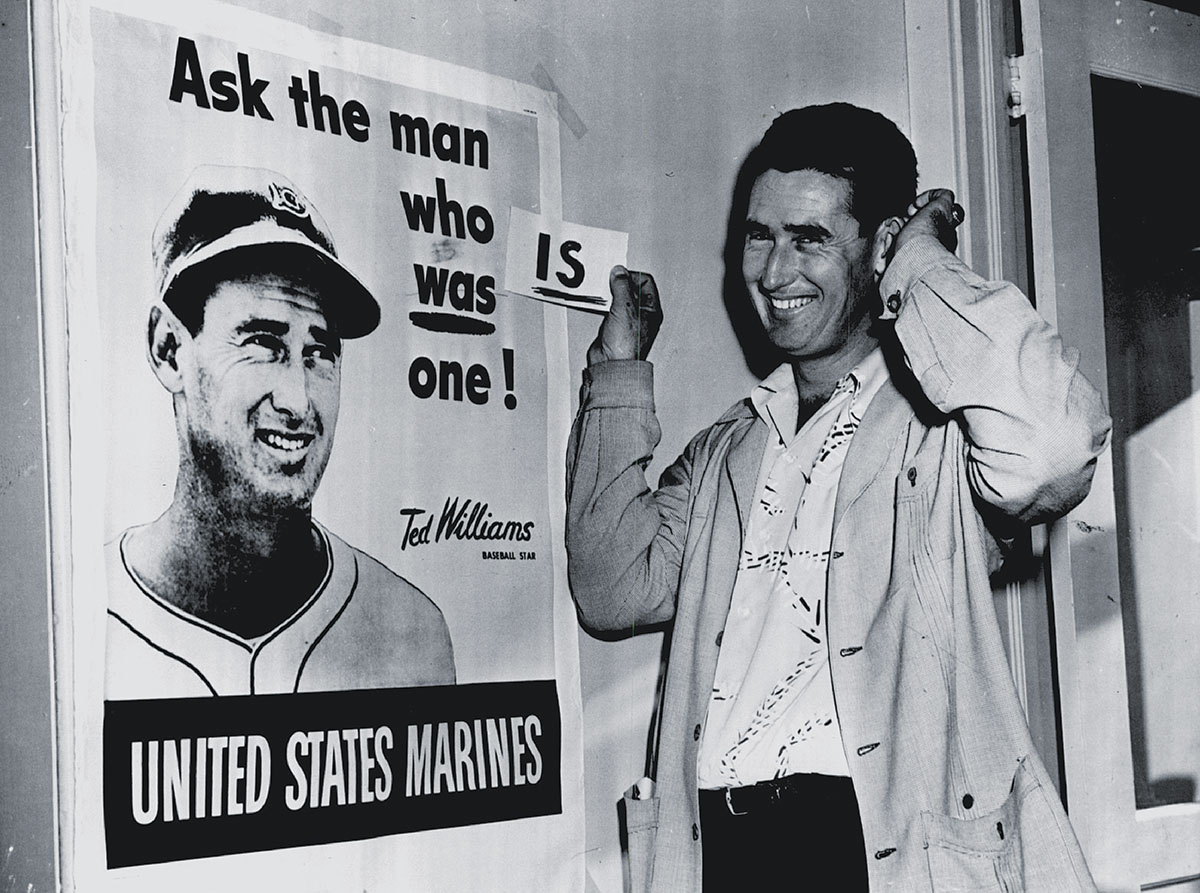 Though surprised to be recalled to active duty in 1952, Williams made light of the event for the press. / Getty Images