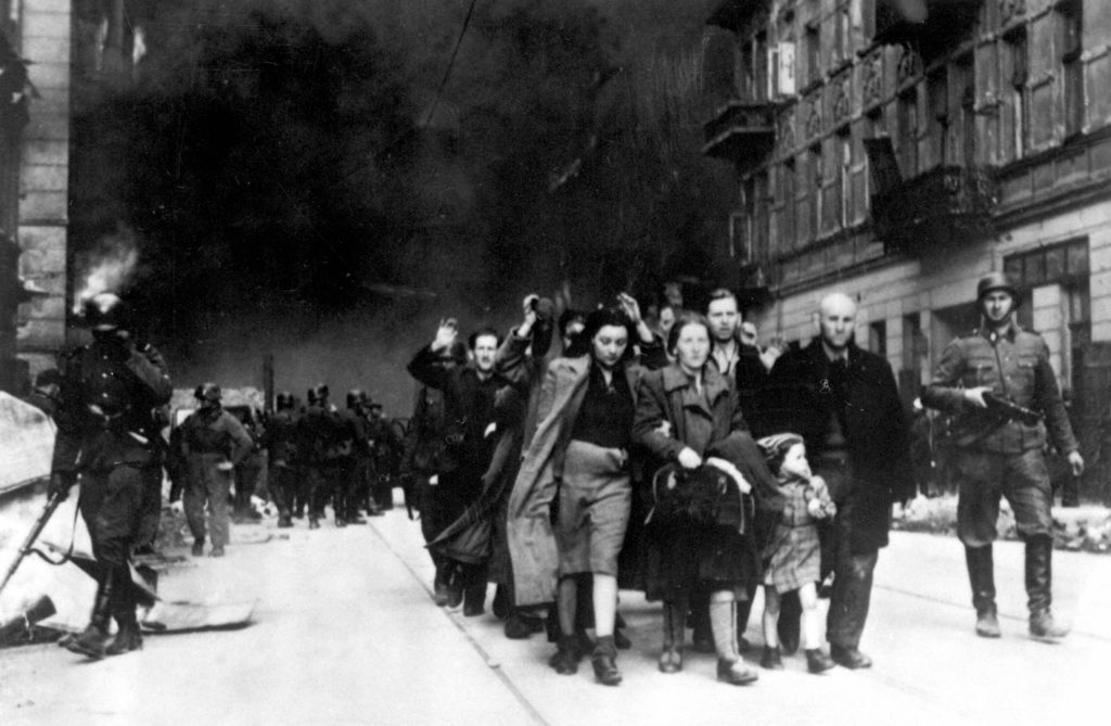 A group of Polish Jews are led away for deportation by German SS soldiers during the destruction of the Warsaw Ghetto. (Getty Images)