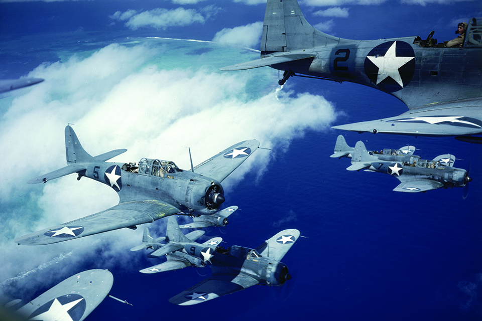 U.S. Navy SBD-3s patrol off Midway Atoll, where on June 4, 1942, Dauntlesses changed the course of the Pacific naval war in four dramatic minutes. (Frank Scherschel/The LIFE Picture Collection via Getty Images)