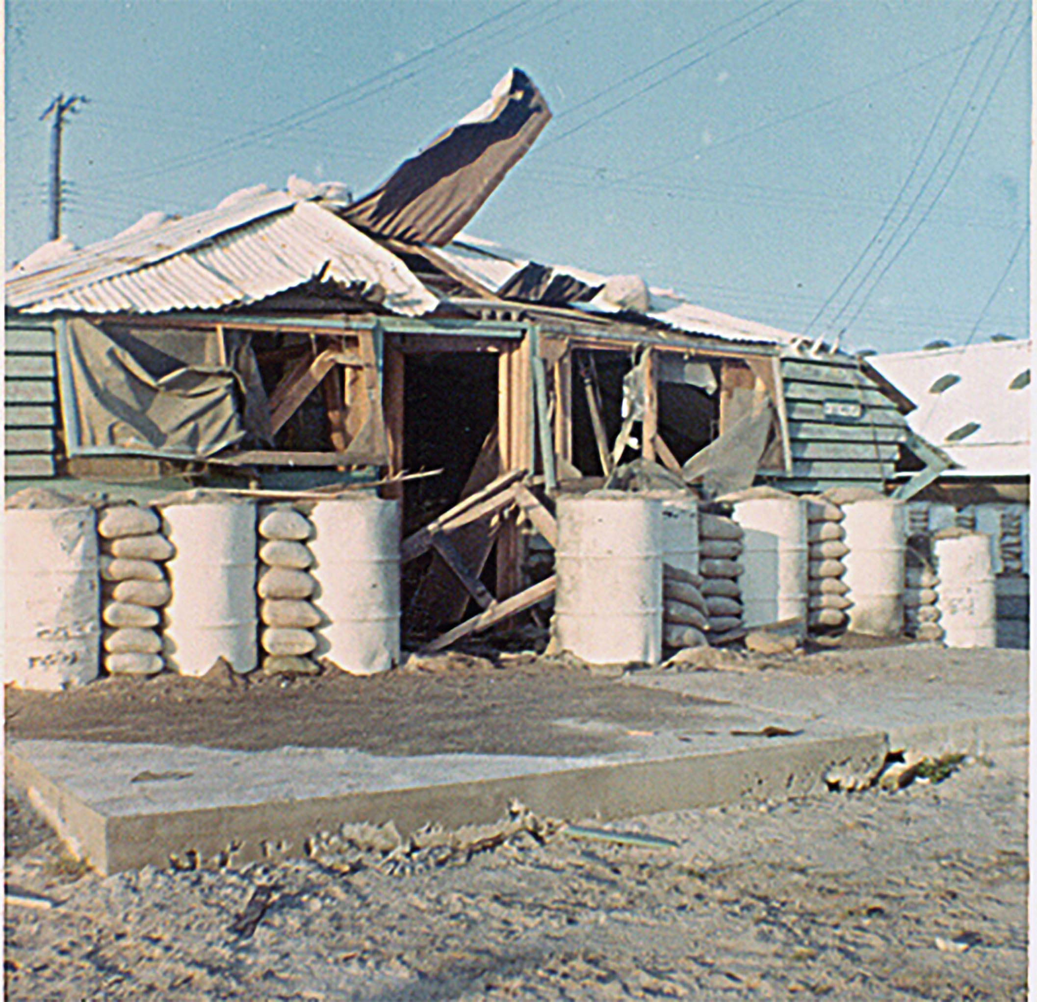 The damage wreaked by the sappers at Dong Ba Thin included the destruction of living quarters that housed two captains of the 183rd Aviation Company. / Courtesy Jim McHaney