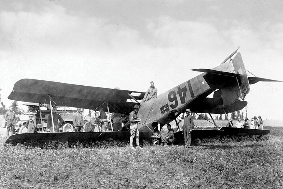 A Breguet 14.B2, the 96th’s primary bomber, comes to grief at an American training field. (San Diego Air and Space Museum)
