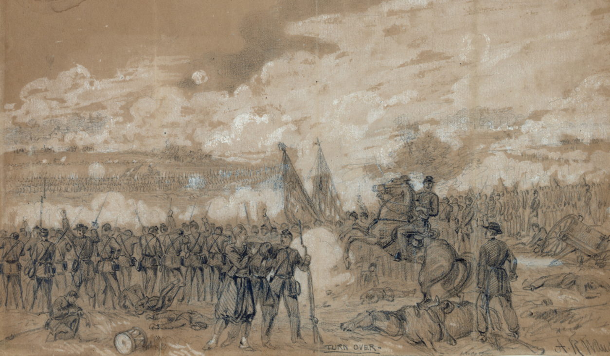 A wartime sketch of the Union lines at Gaines’ Mill, the most costly fight of the Seven Days. At the time it was the second bloodiest fight in American history, only behind Shiloh for casualties. (Library of Congress)