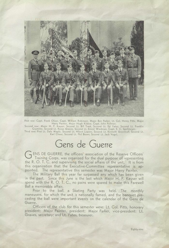 In high school (top) and in college, Maple participated in the ROTC. But his increasingly strident pro-Hitler views got him kicked out of that organization as well as Harvard’s German Club—which balked at his singing of the Nazi anthem, the “Horst Wessel Song” (below). (The Grey Castle, San Diego High School, 1937)