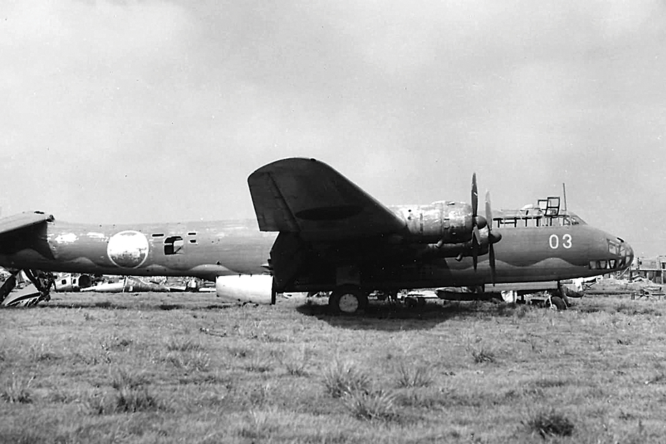 Japan’s first attempt at a four-engine bomber was the overweight and underpowered G5N Shinzan, which was based on the Douglas DC-4E. (National Archives)