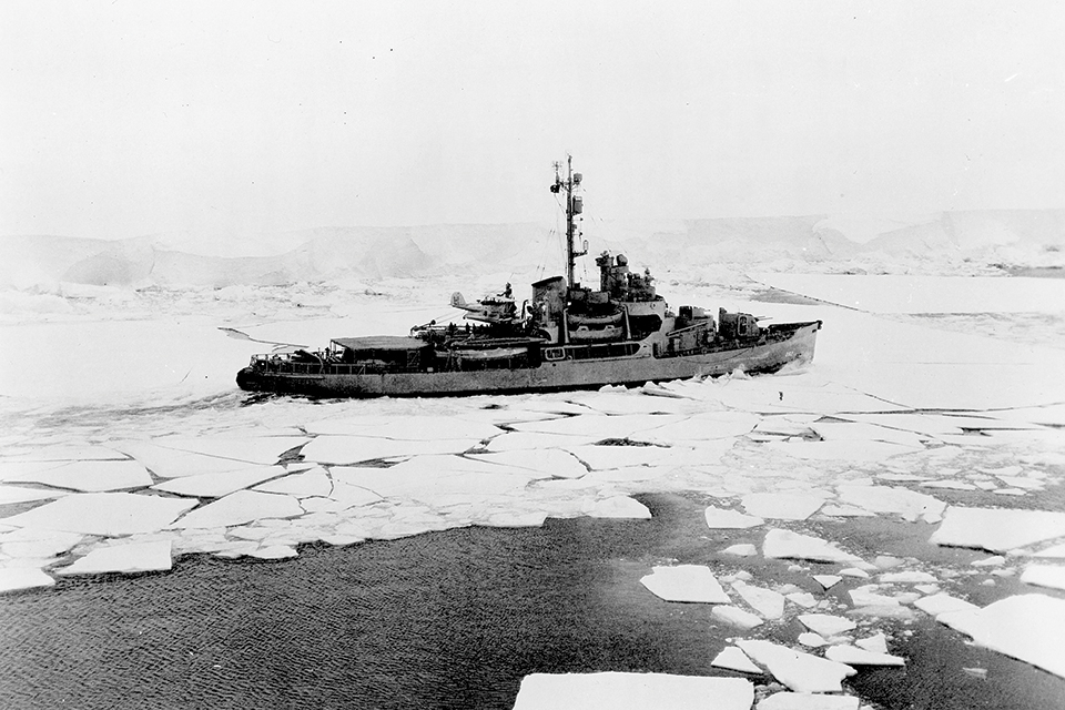 The Coast Guard cutter Northwind performed yeoman’s work clearing sea lanes for the task force. (National Archives)