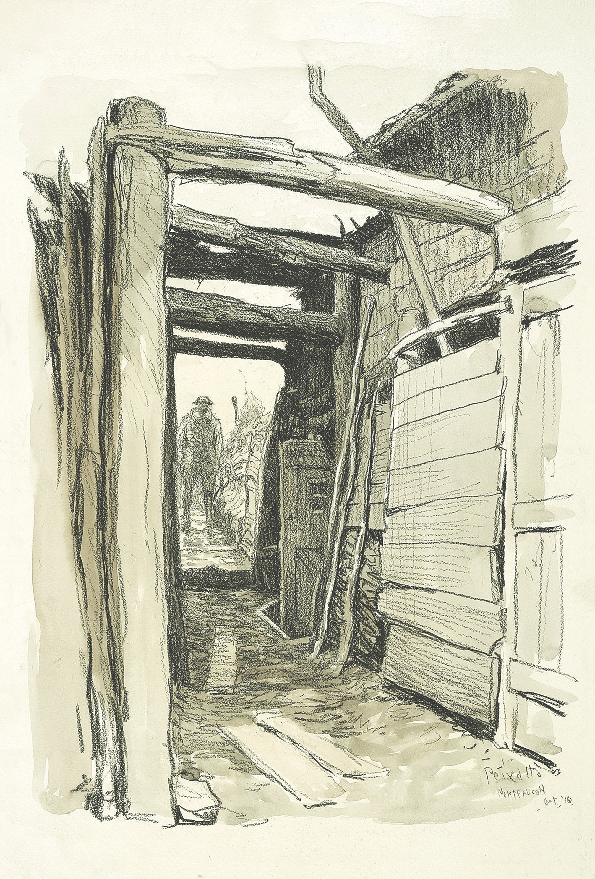 Peixotto’s sketches of an American soldier seen through a German trench. (National Museum of American History, Smithsonian Institution)