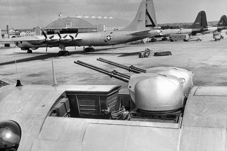 The B-36’s remote-controlled turret guns were scaled up from the B-29’s system. They proved unreliable and were later removed. (Joseph Scherschel/The LIFE Picture Collection via Getty Images)