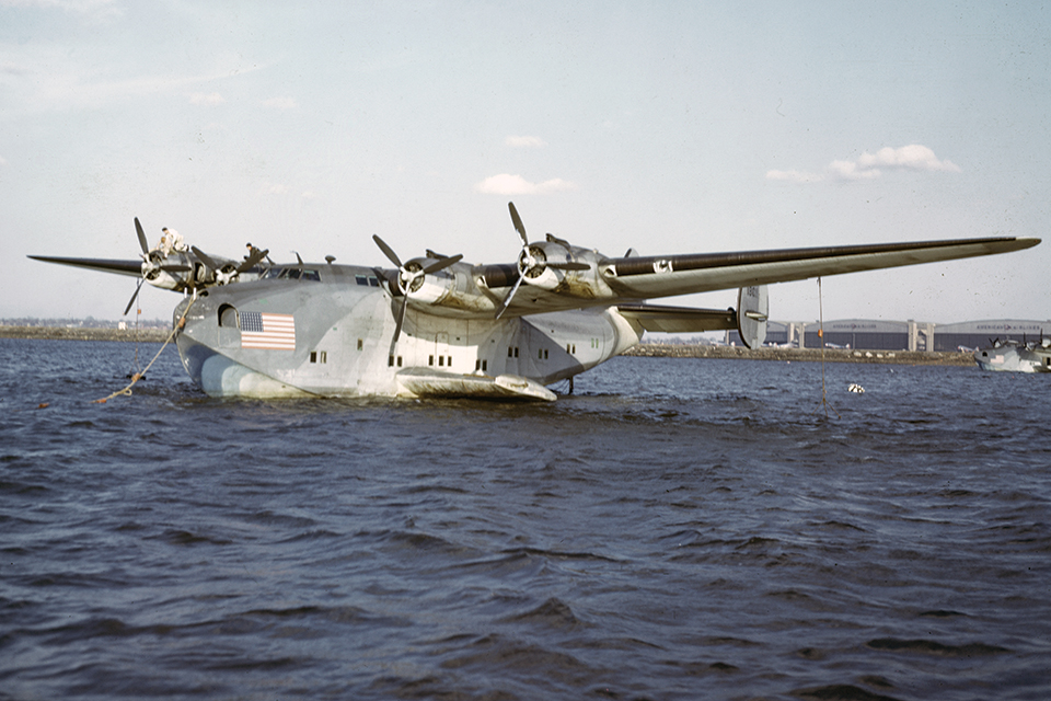 The Boeing 314 Anzac Clipper displays a camouflage paint scheme that the Pacific Clippers wore during World War II. (Bernard Hoffman/The LIFE Picture Collection via Getty Images)