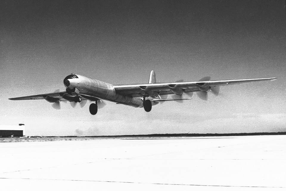 The XB-36 takes off on its first flight in August 1946. (U.S. Air Force)