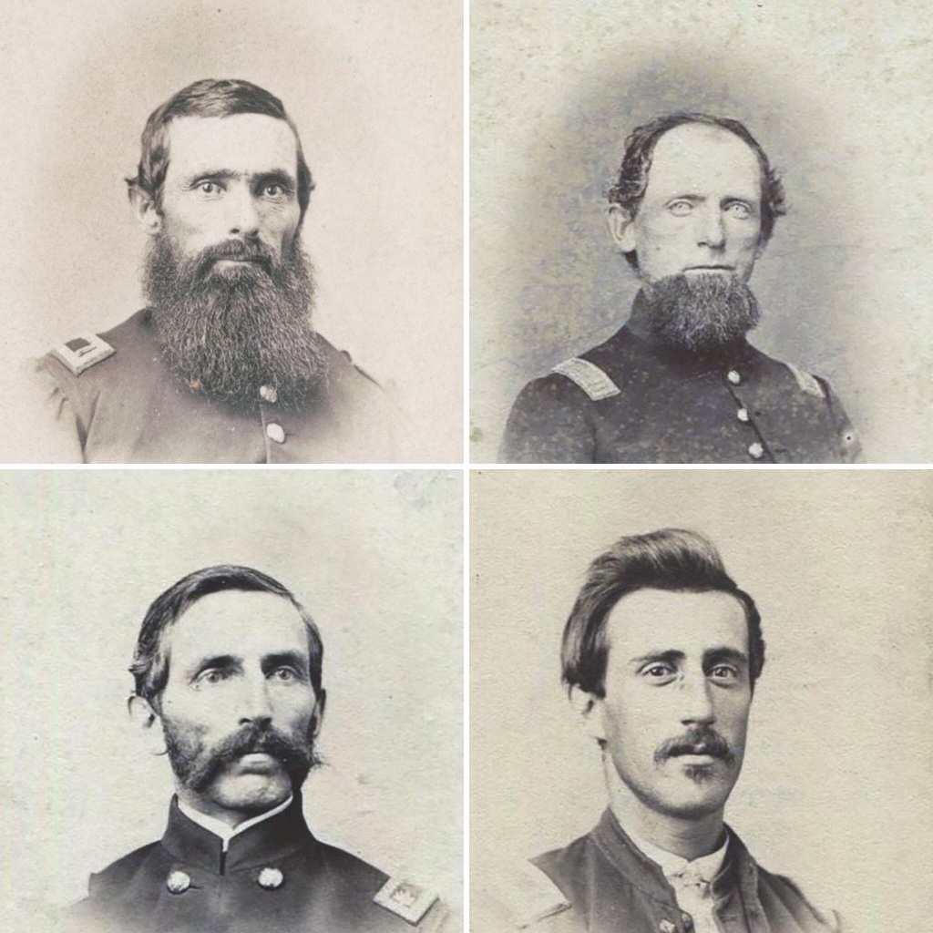 All these men rode with the 1st Alabama Cavalry. From top left, clockwise: Captains Phillip Sternberg and Erasmus Chandler; 1st Lt. James Swift was killed in action on October 26, 1863, near Joel’s Plantation, Ga.; and Major Micaiah Fairfield. (Library of Congress)
