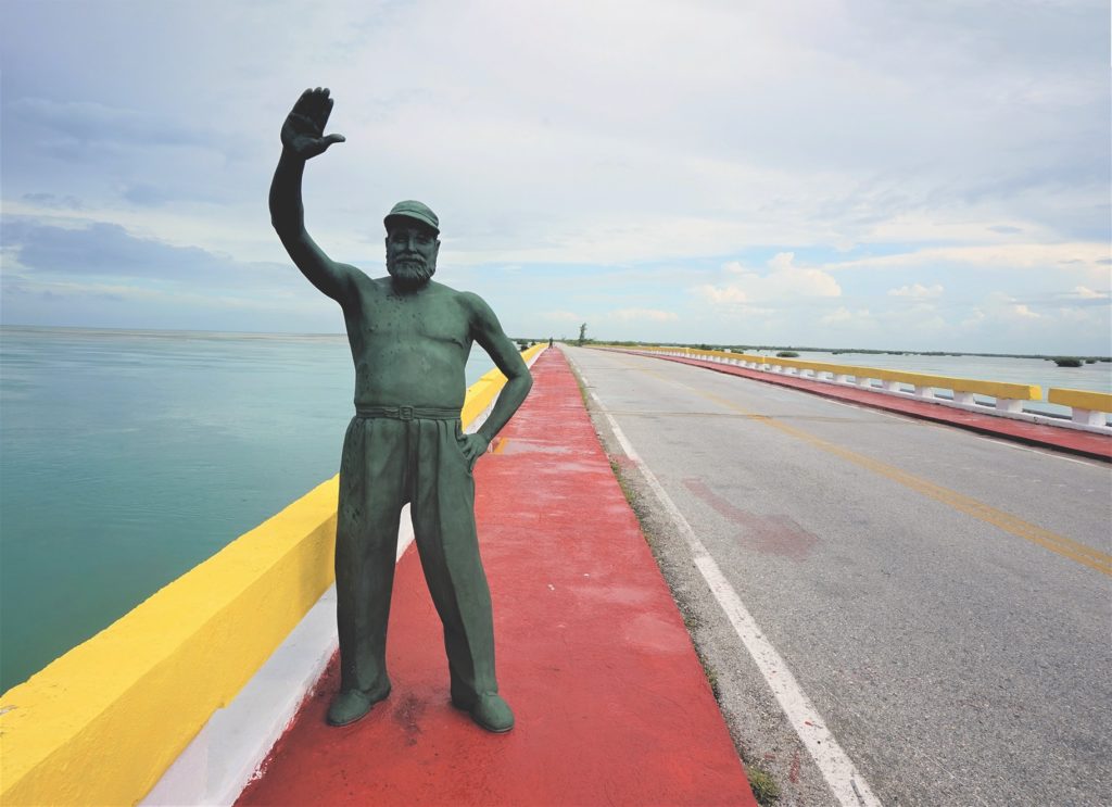 A statue of Ernest Hemingway stands on the bridge leading to Cuba’s Cayo Guillermo. The writer patrolled these northern Caribbean waters in search of German U-boats during the war. (Brendan Sainsbury) 
