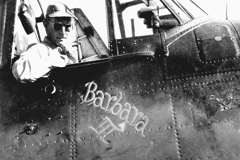 Lieutenant (j.g.) George H.W. Bush sits in the cockpit of his TBM-1C Barbara III—named after his future wife, Barbara Pierce—on the light carrier San Jacinto. (George W. Bush Presidental Library and Museum)