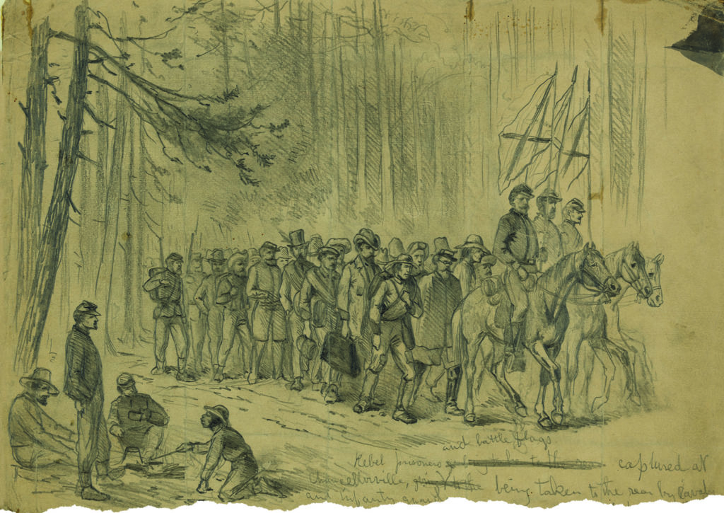 Drained Prisoners from the Army of Northern Virginia, captured at Chancellorsville, head to the rear under guard. Despite victory, heavy losses at the battle left Lee’s army further shorthanded. (Library of Congress)
