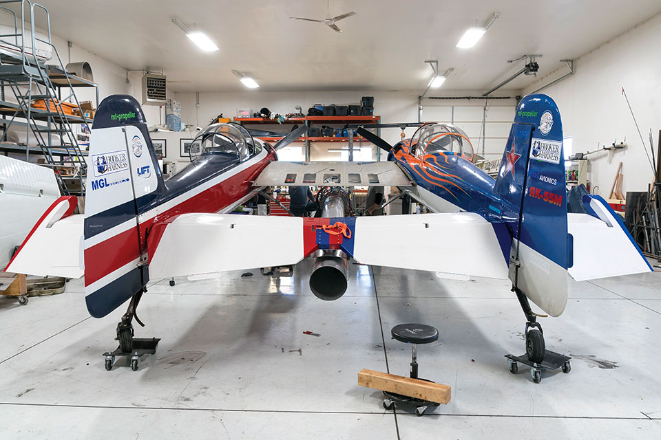 Builder Dell Coller’s team has since added a CJ610 turbojet, slung under the center section. (EAA/Jim Raeder)