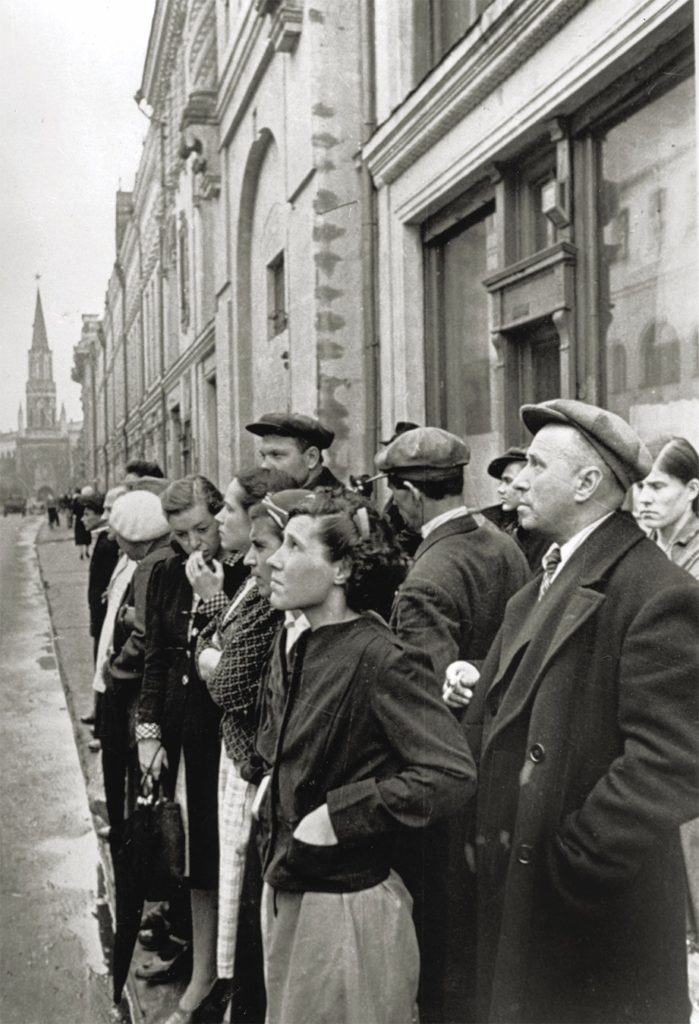 Muscovites gather before a loudspeaker to listen to Hitler’s declaration of war on the Soviet Union and foreign minister Vyacheslav Molotov’s response. (AKG-images/Voller Ernst/Chaldej)