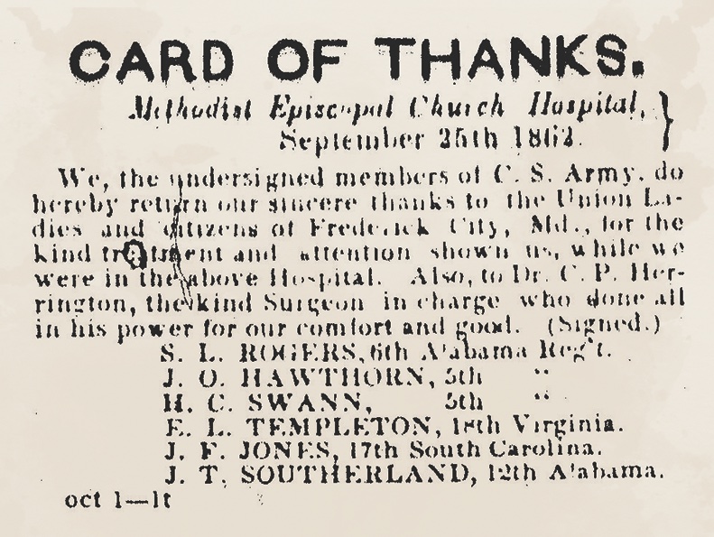 Confederates sent this card of thanks for their care. (Courtesy of the National Museum of Civil War Medicine) 