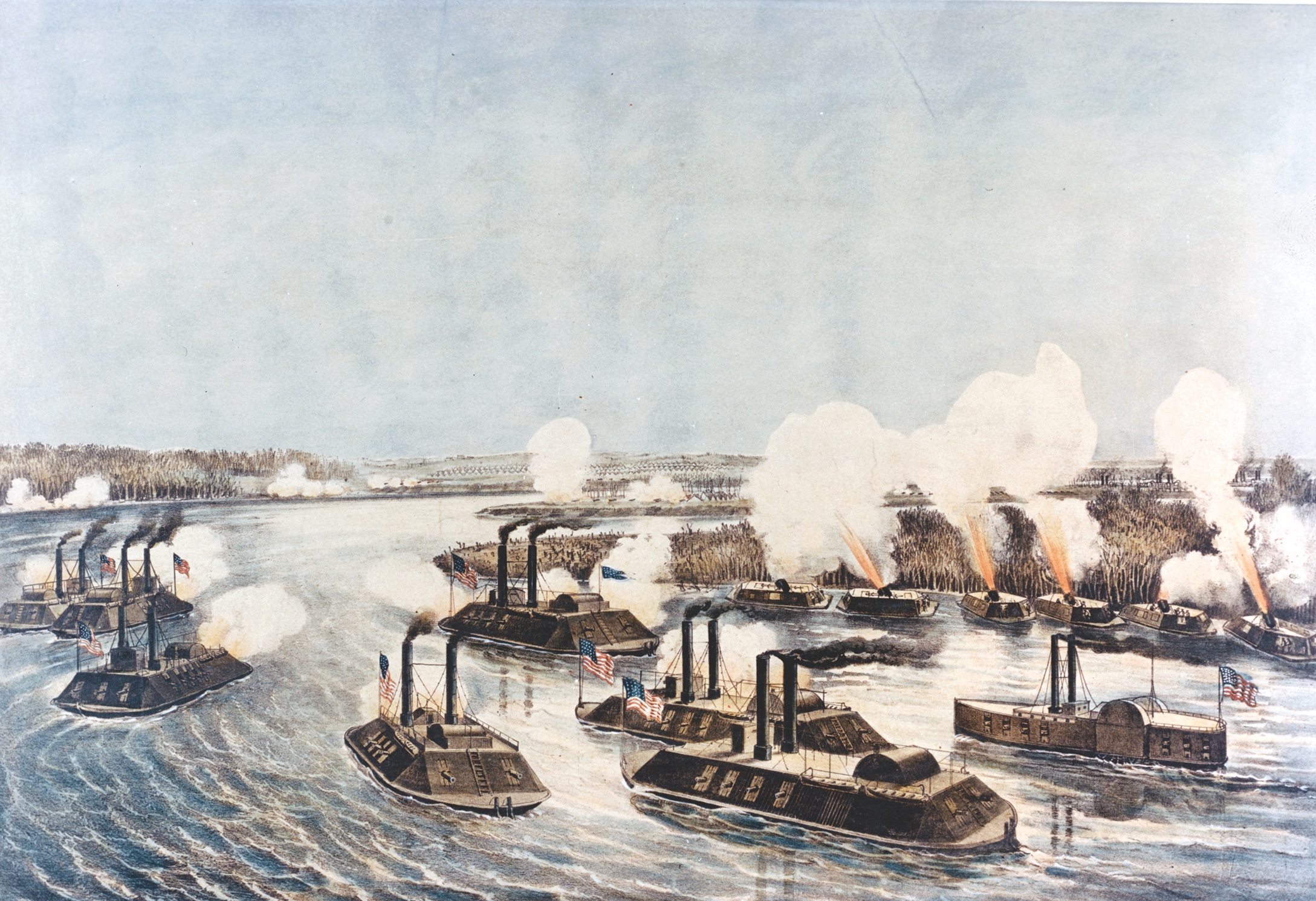 Brig. Gen. John Pope coordinated infantry and U.S. Navy gunboats to cause the surrender of Island No. 10 in April 1862, the first Confederate Mississippi River stronghold to fall. (Naval history and Heritage Command)