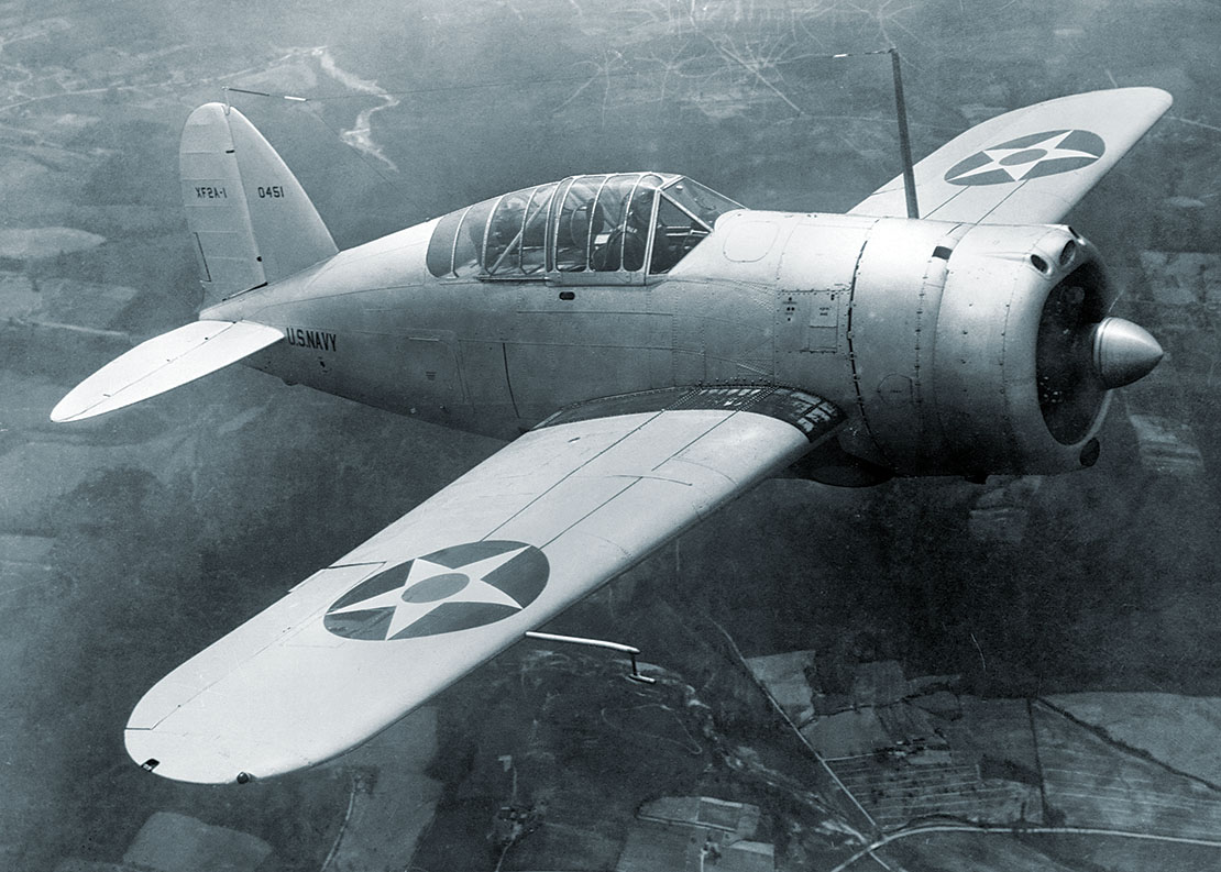 Pictured on a 1937 test flight, the XF2A-1 prototype was the first of 509 Buffalo built for the U.S. Navy and Marine Corps and foreign customers. / Getty Images