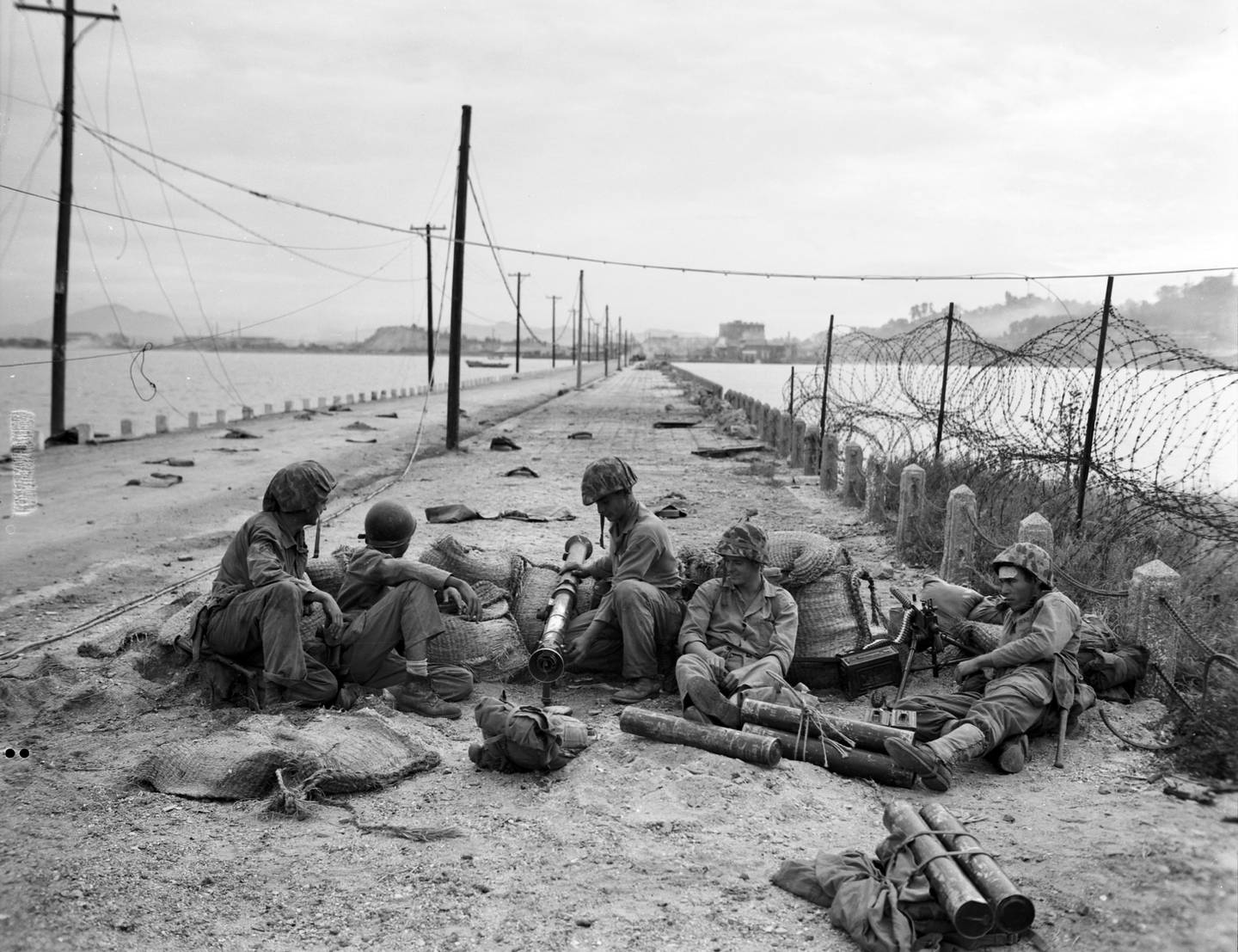 Marines with bazookas on post during the Korean War. (National Archives)