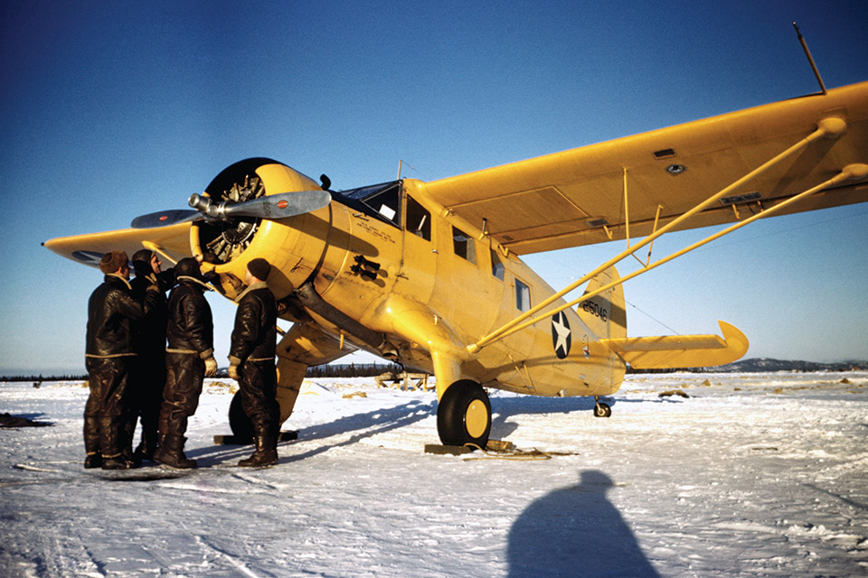 U.S. Army Air Forces crewmen inspect a Norseman before takeoff from an American base in Goose Bay, Canada, in December 1942. The USAAF bought 749 Norsemen during World War II. (Ivan Dmitri/Michael Ochs Archives/Getty Images)
