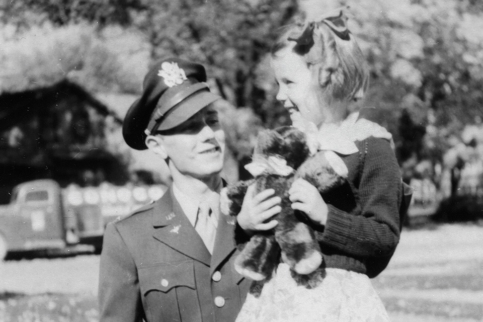 Before his deployment Lee presented a teddy bear to his sister Nina, who would later chronicle his combat career. (Courtesy of the Lee Family)