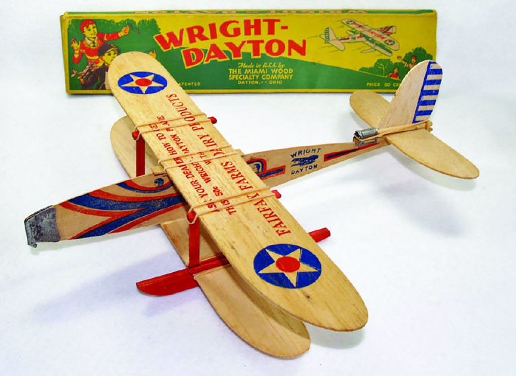 A biplane assembled from a kit and printed with an advertisement using a technique Orville Wright devised. (Photos by Dave Pecota)