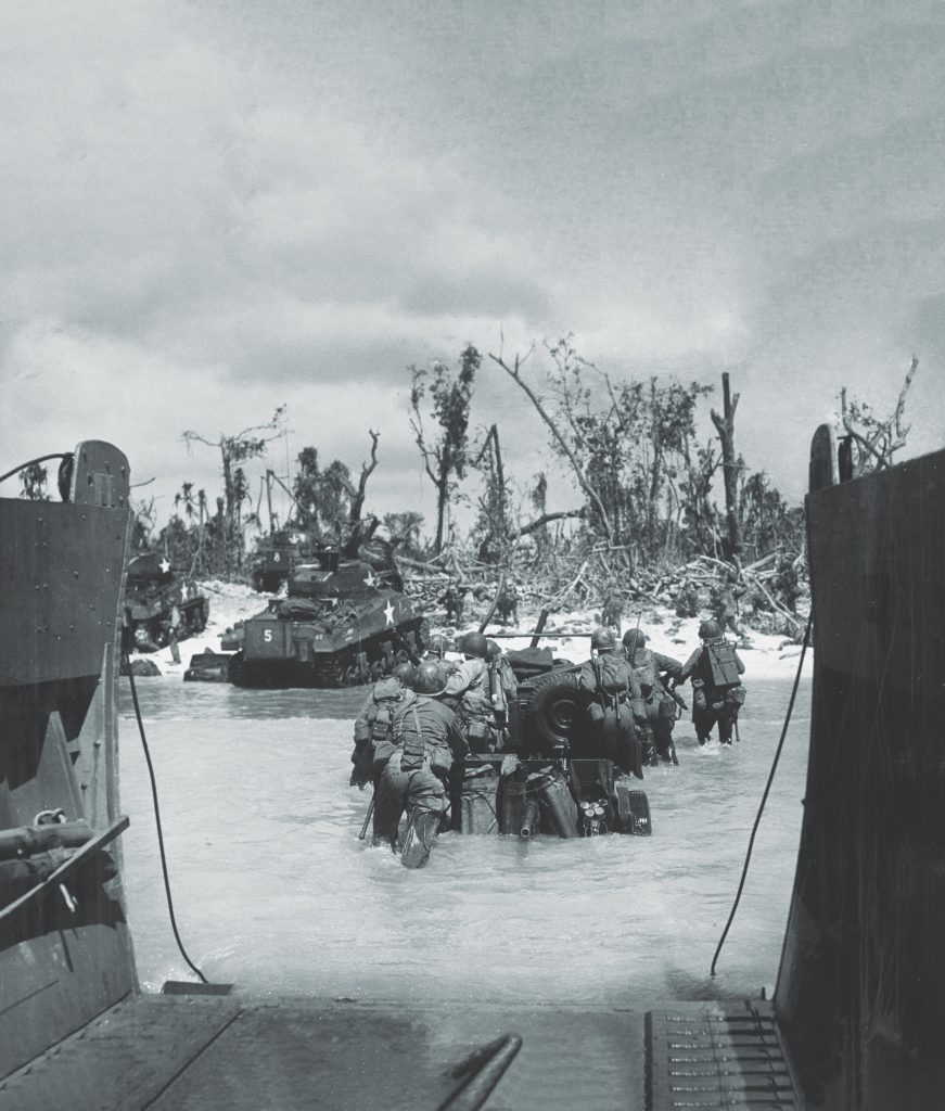 The 81st had largely secured Angaur in four days, and by October 4 (above) they were sending tanks and antitank guns in pursuit of a retreating enemy. (U.S. Coast Guard/National Archives)