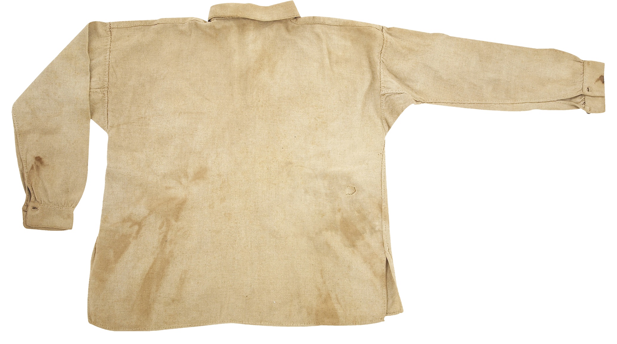 Private Monroe Barnea of the 1st Michigan Light Artillery, part of Brig. Gen. George Morgan’s 3rd Brigade, was shot in the back while servicing his cannon during the fighting at Chickasaw Bayou. He was wearing this coarse wool military issue shirt at the time. The bullet hole, as well as his own bloodstains from the wound, are clearly visible on the garment. (Heritage Auctions, Dallas)