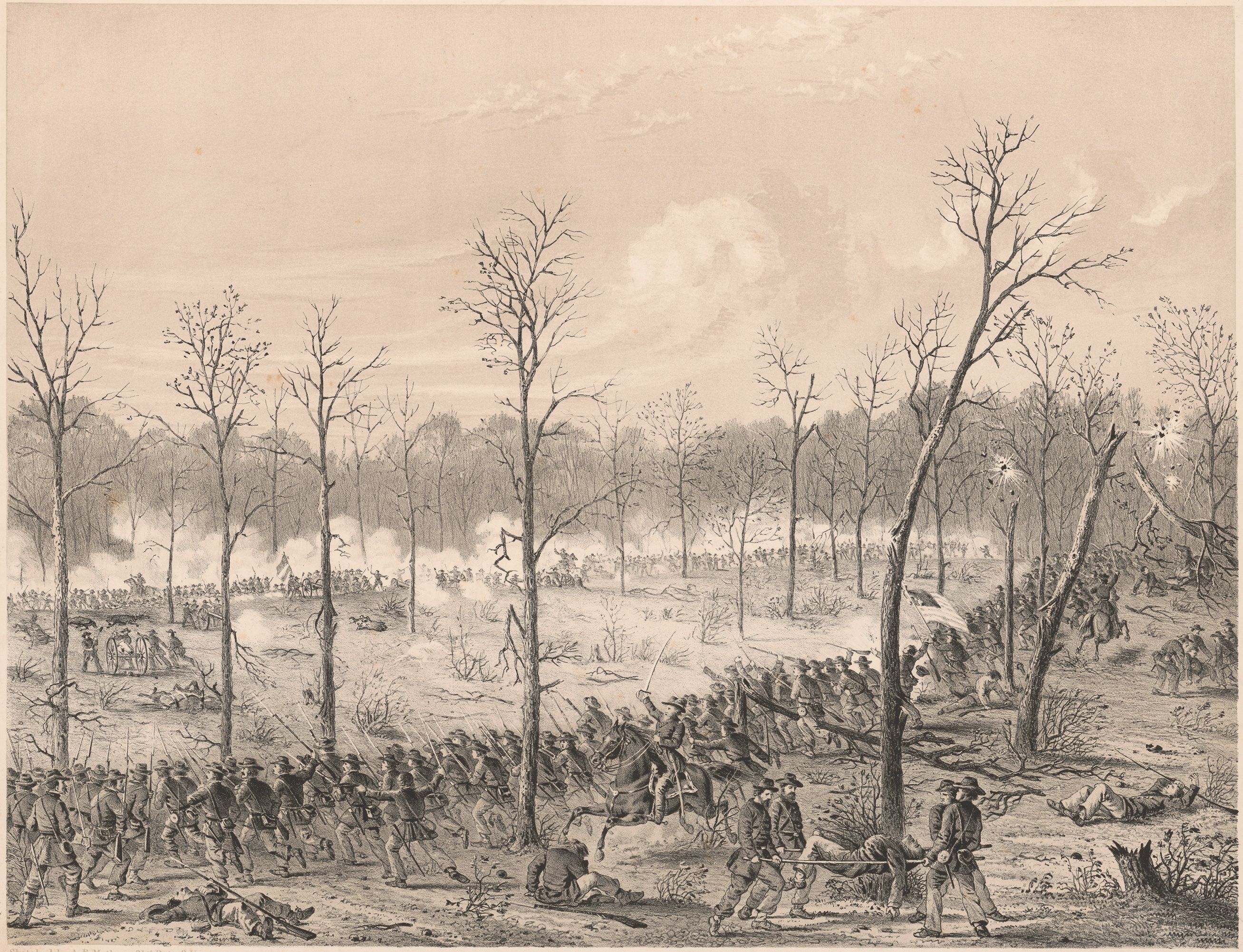 The showdown in this sketch—an attack by the 14th Wisconsin on the Washington (La.) Artillery—occurred on April 7, when Grant’s army reversed the course of the battle en route to victory. But it matched much of the close-quarters fighting that dominated the Shiloh action the previous day. (Library of Congress)