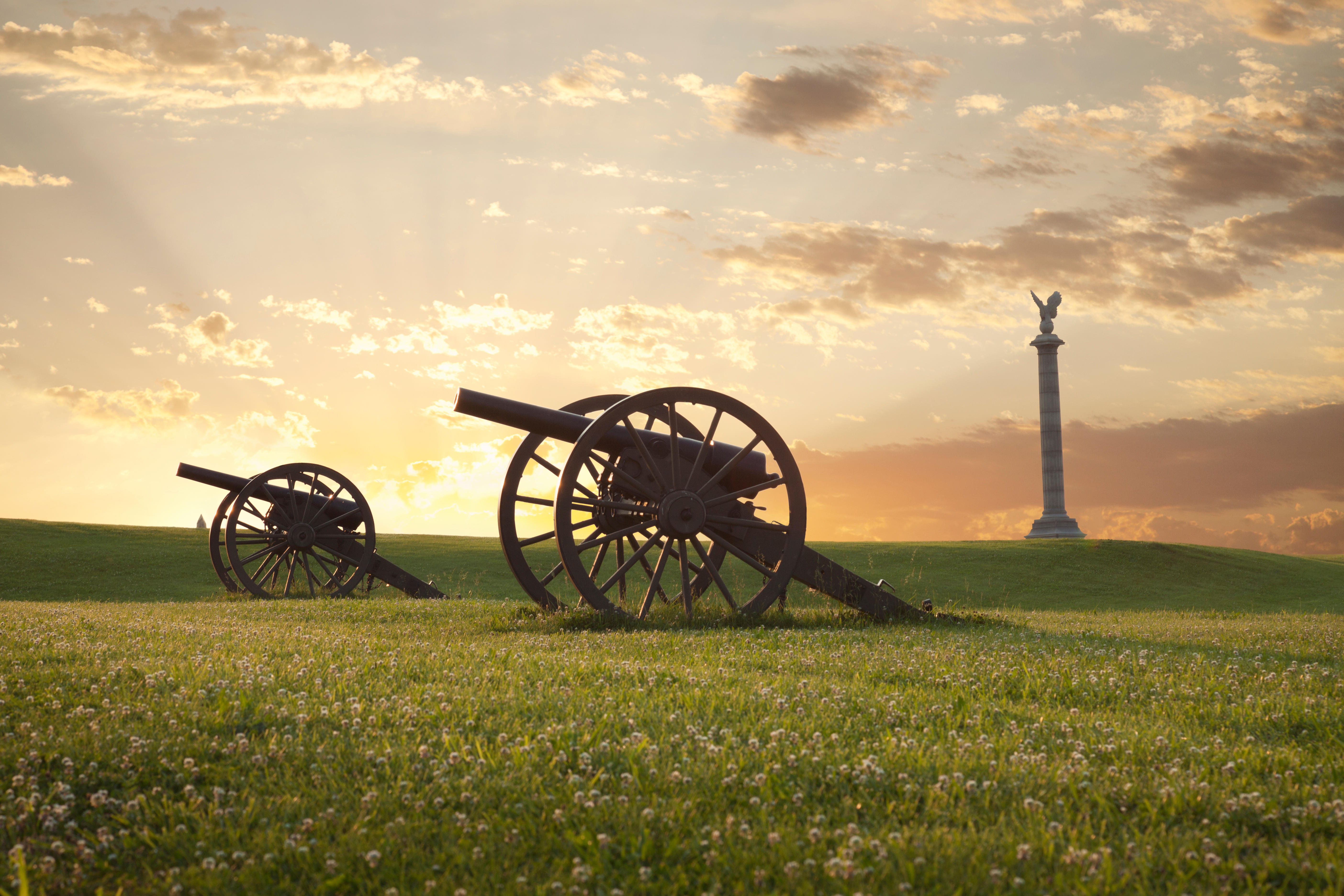A pair of cannons at sunset on the Antietam National Battlefield near Sharpsburg, Maryland. (Photo by Melissa A. Winn)