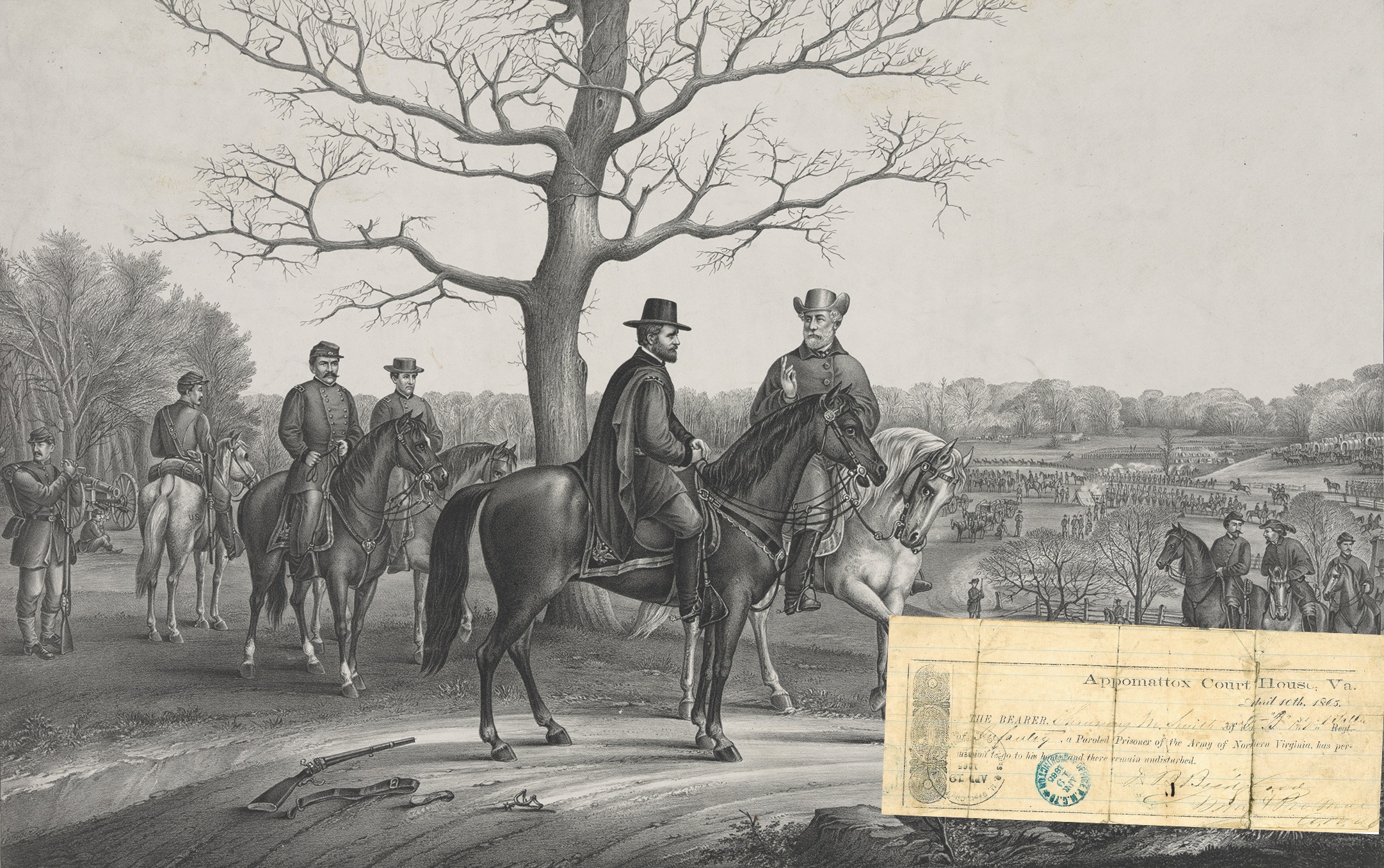 After Generals Grant and Lee met near Appomattox a second time, the Federal commander ordered passes, below, produced to ensure safe passage for the surrendered Confederates. (Library of Congress; Heritage Auctions, Dallas)