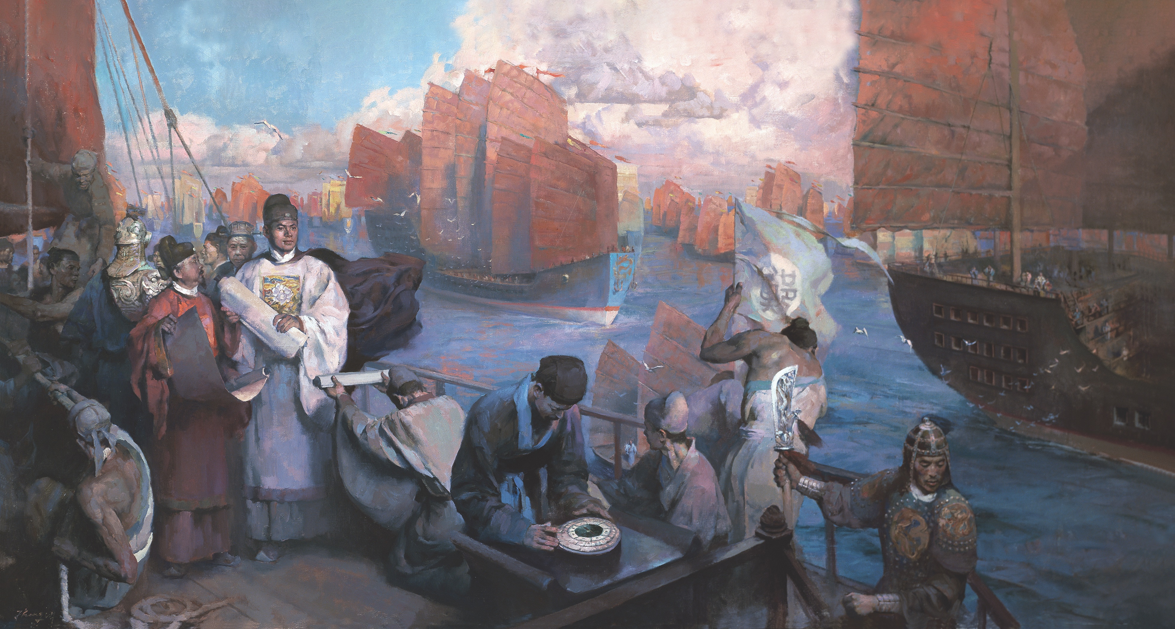 Zheng He once said that he and his sailors visited more than 30 countries over three decades “to manifest the transforming power of virtue and to treat distant people with kindness.” (China's Great Armada, Painted by Hongnian Zhang)