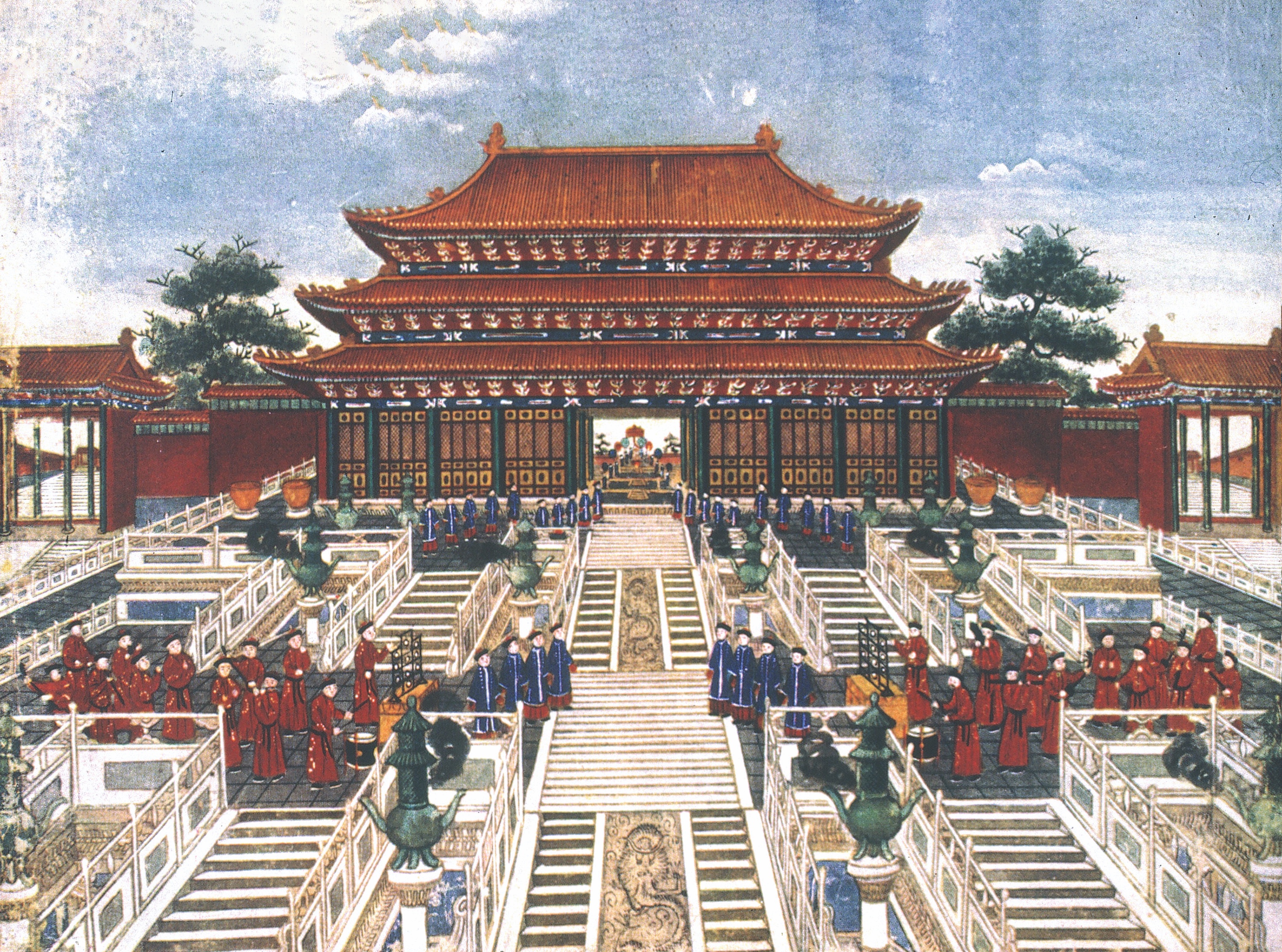 After Zhu Di ascended the throne, taking the imperial name of Yongle, he moved the imperial capital to his old stronghold of Beijing and constructed the massive palace complex known as the Forbidden City. (Granger)
