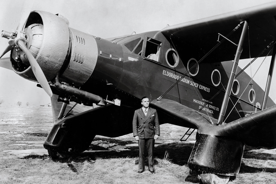 MacKenzie Air Service president Wilfred L. Brintnell poses with the new Aircruiser. (Royal Aviation Museum of Western Canada)