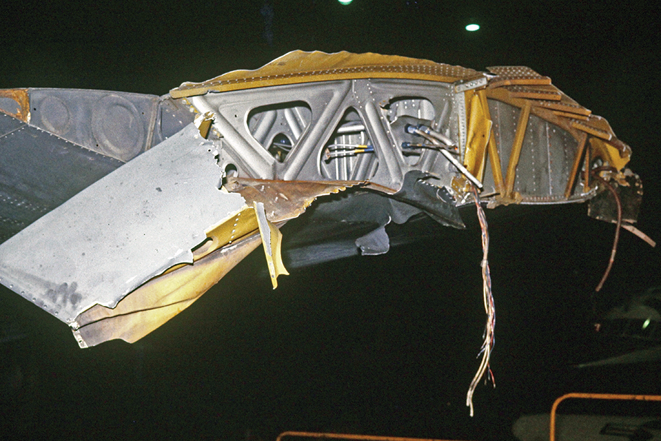 Rainproof 4 lost its starboard tip tank and five feet of wing during a rough typhoon penetration on October 3, 1968. (Courtesy of Michael A. Roy via Hank Caruso)
