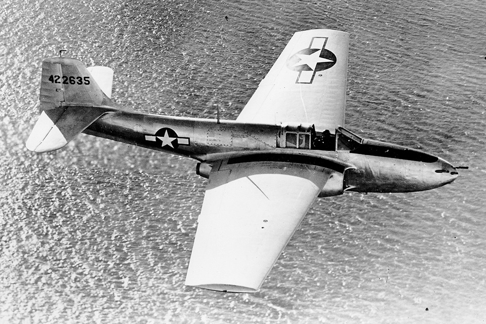 The P-59B-1 featured more powerful engines, squared off wingtips and control surfaces, and the replacement of the original fabric-covered flaps and alerons with metal covered ones. Only 30 were built. (University of Texas at Dallas)