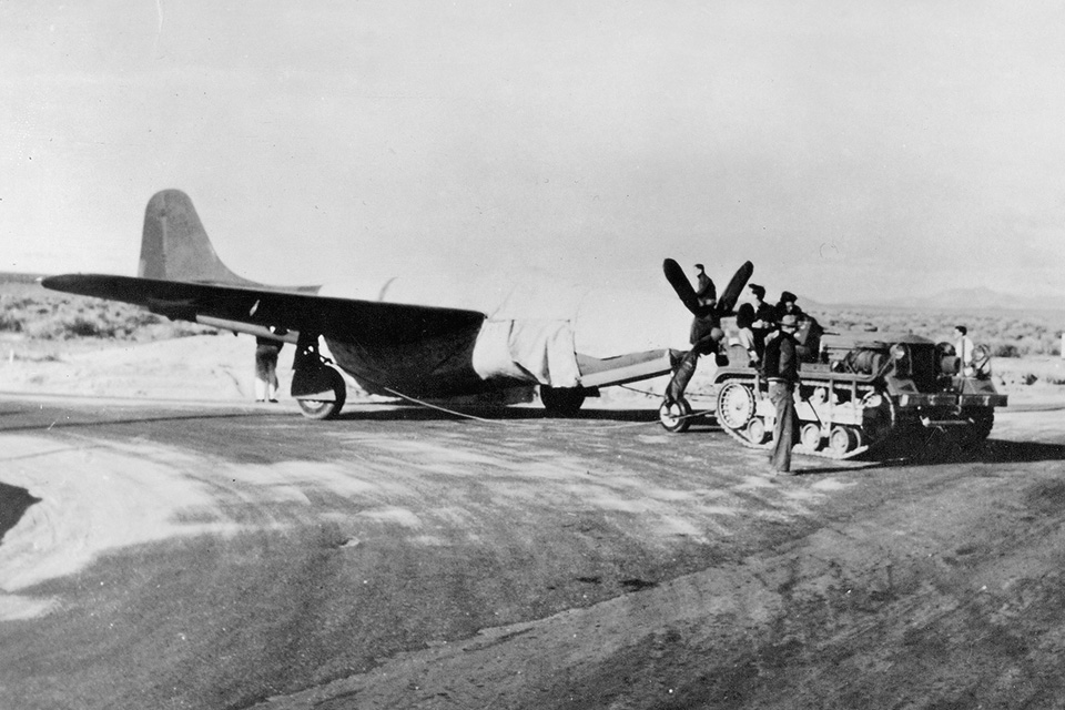 Prior to its first test flights, every effort was made to keep the XP-59A’s identity “Special Secret,” including fitting it with a dummy propeller. The Germans eventually learned of the P-59, but its performance compared to that of the Messerschmitt Me-262A gave them little cause for concern. (Courtesy of C.V. Glines)