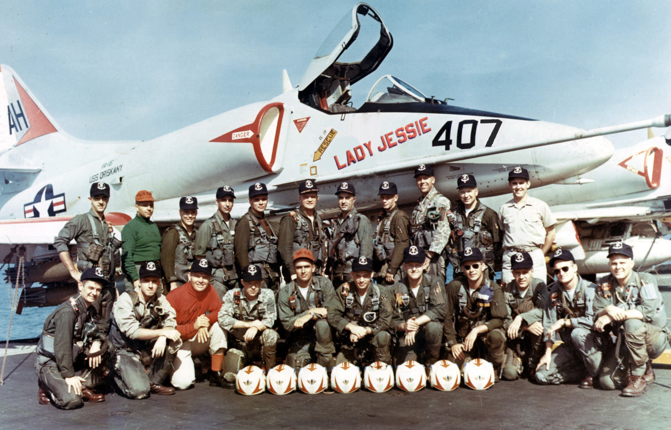 Purdy (back row, far left) and his squadron stand for a photo with the Lady Jessie, an airplane named in honor of Jessie Beck. / Courtesy Don Purdy