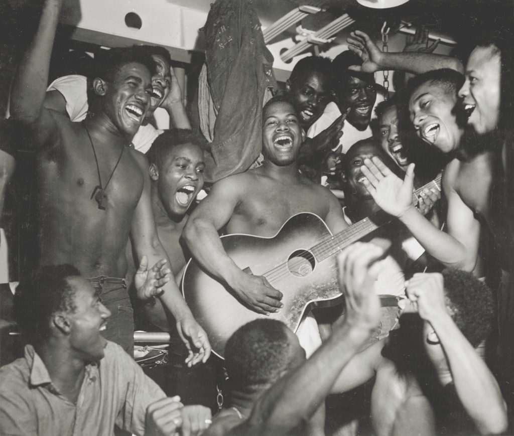Enlisted men aboard the USS Ticonderoga celebrate news of the Japanese surrender. After the war, the song parodies that had been so enjoyed were largely forgotten. (Lieutenant B. Gallagher/U.S. Navy/National Archives)