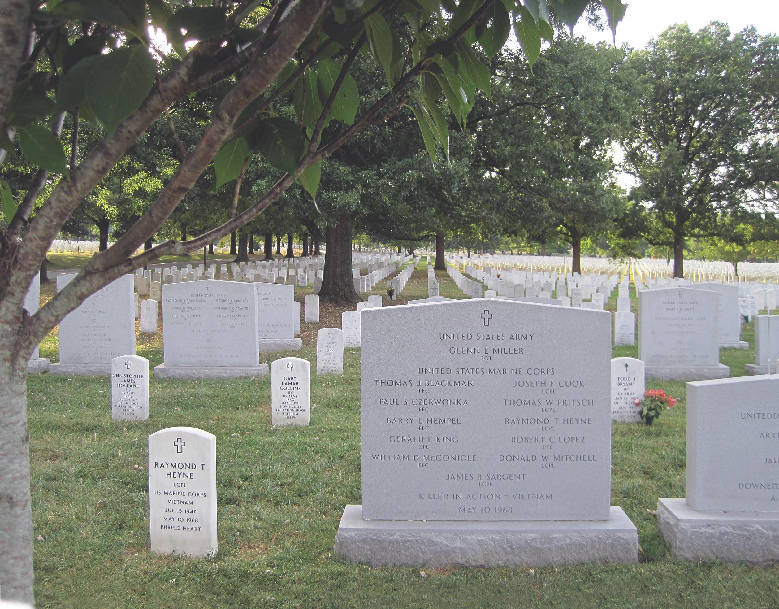 In the evacuation of Ngok Tavak, fallen troops had to be left behind. In 1999, recovered remains were identified as those of 11 Marines and one Special Forces man. Most are in a collective grave at Arlington National Cemetery. / A. Horan