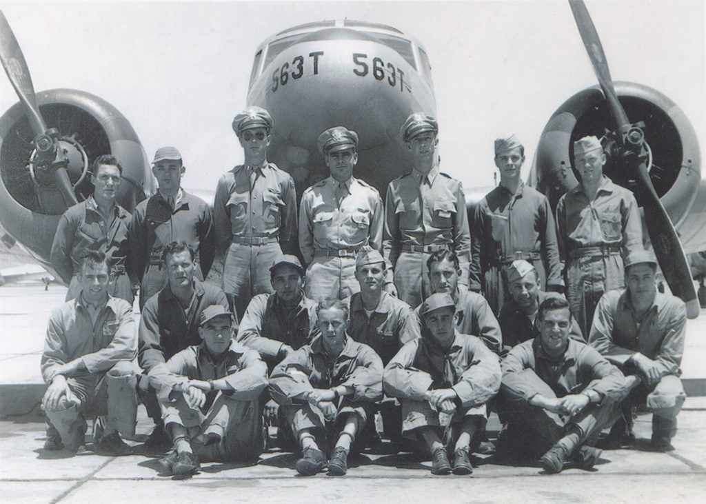 Landry trained stateside as a pilot (top, middle row, second from left) before shipping out for England in 1944 to fly for the Eighth Air Force. He spent the remainder of the war flying bombing missions over Europe. (Dallas Historical Society/Tom and Alicia Landry Family Collection) 