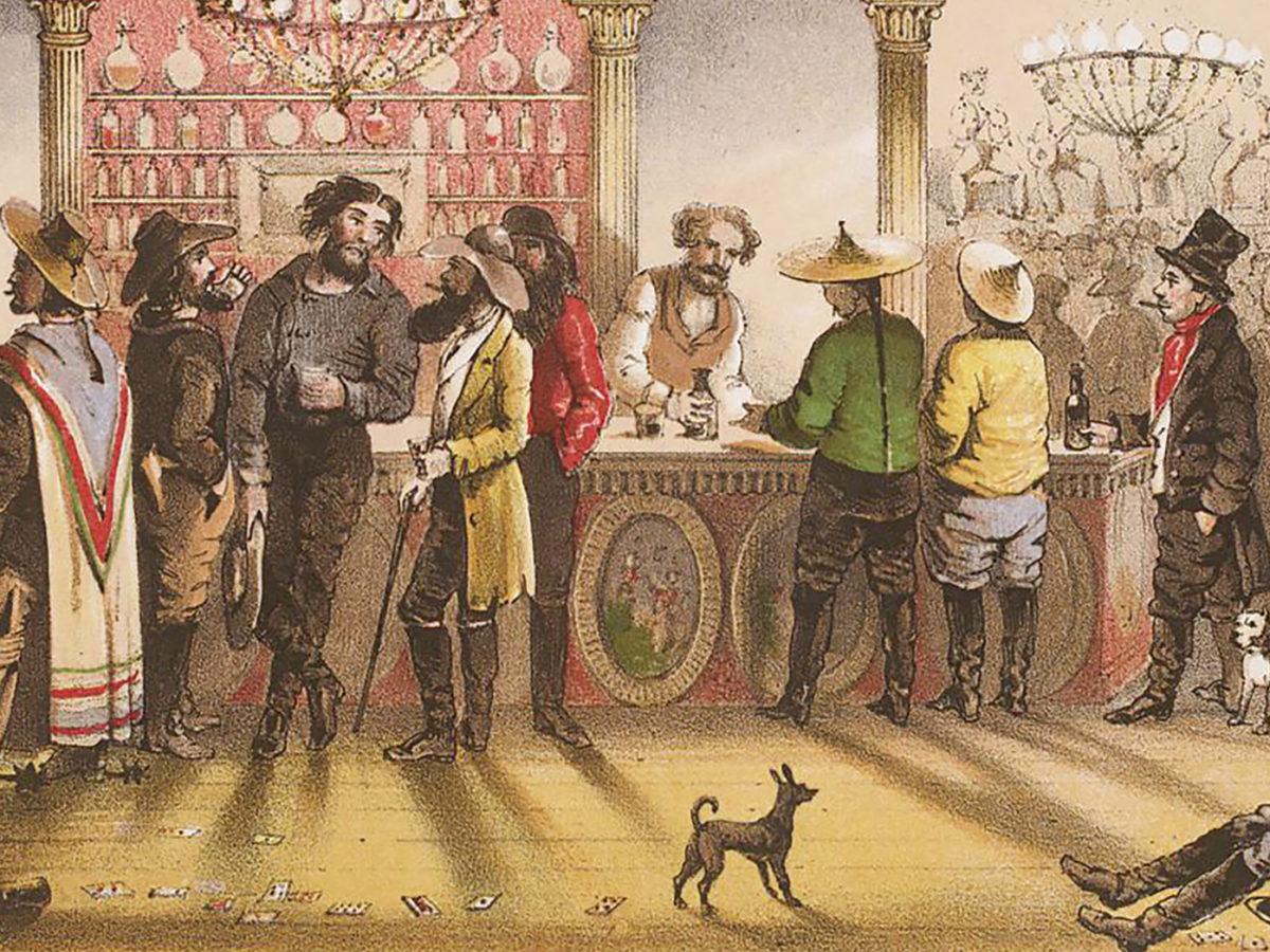 Old West saloon illustration, Bancroft Library, UC Berkeley